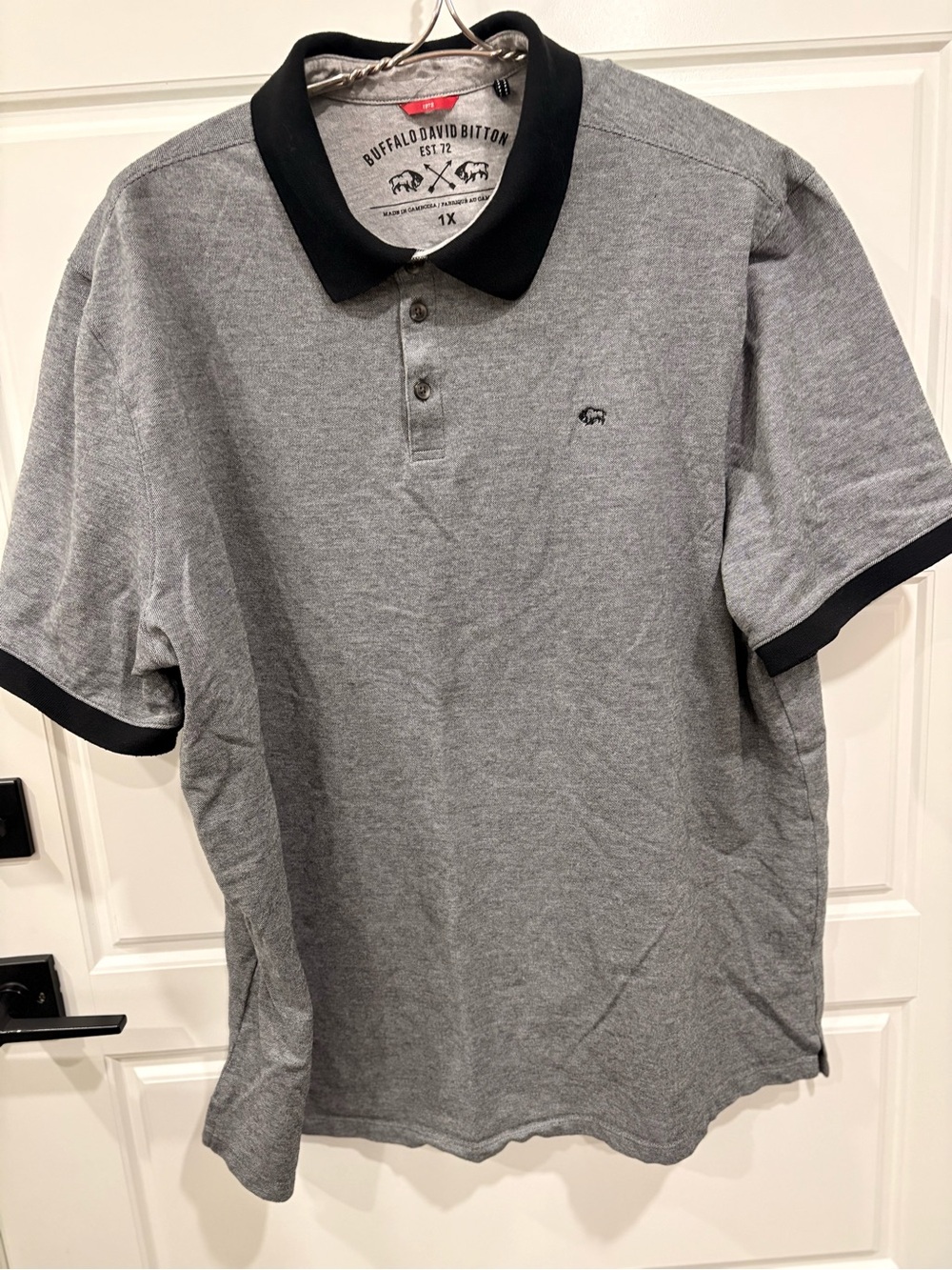 Buffalo David Bitton Gray Polo with Black Collar and Sleeve Trim